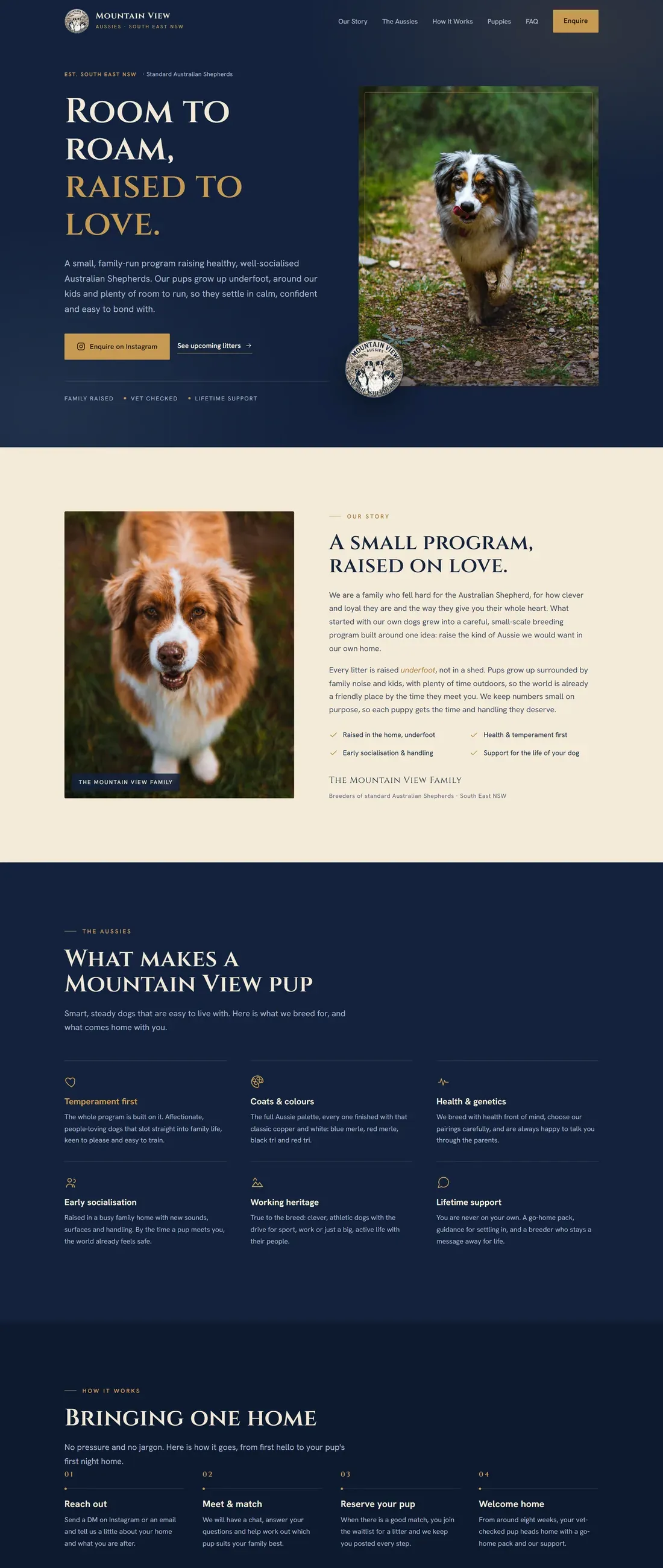 Mountain View Aussies website, full page
