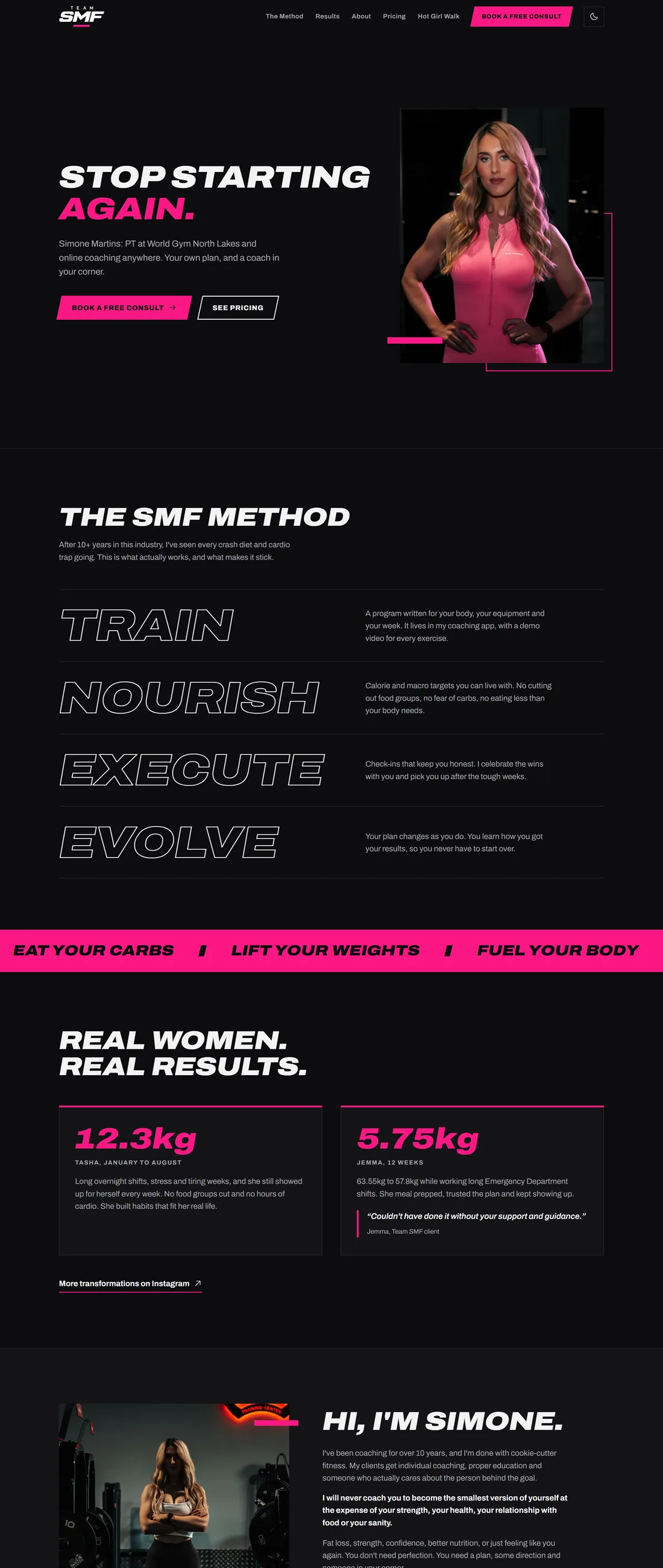 Simone Martins Fitness website, full page
